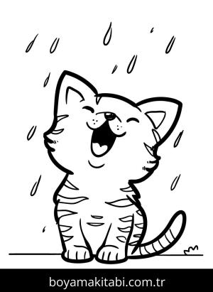 Yavru Kedi boyama sayfası,  coloring page, , Kitten Sitting In The Rain And Meowing
