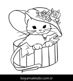 Yavru Kedi boyama sayfası,  coloring page, , Cute Kitten With A Hat Full Of Flowers