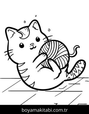 Yavru Kedi boyama sayfası,  coloring page, , Kitten And A Ball Of Yarn