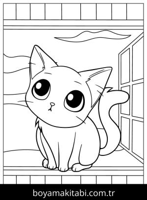 Yavru Kedi boyama sayfası,  coloring page, , Kitten On The Window