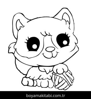 Yavru Kedi boyama sayfası,  coloring page, , Kitten With A Ball Of Yarn