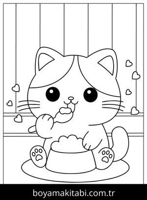 Yavru Kedi boyama sayfası,  coloring page, , Kitten Is Eating