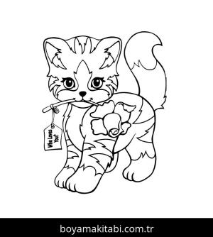 Yavru Kedi boyama sayfası,  coloring page, , Cute Kitten With Rose On Mouth