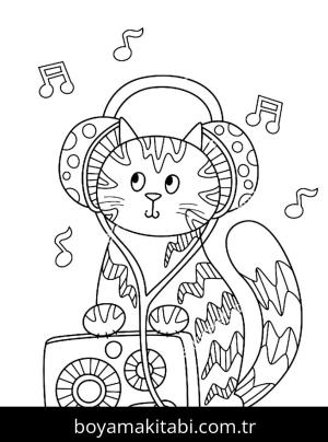 Yavru Kedi boyama sayfası,  coloring page, , Cute Kitten With Radio And Headphones