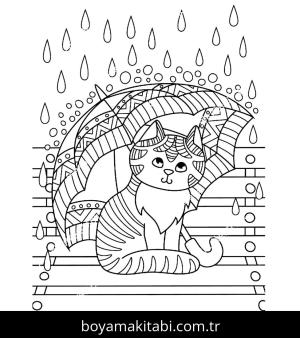 Yavru Kedi boyama sayfası,  coloring page, , Cute Kitten Under The Umbrella