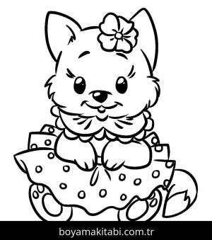 Yavru Kedi boyama sayfası,  coloring page, , Adorable Kitten With Cute Dress
