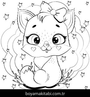 Yavru Kedi boyama sayfası,  coloring page, , Cute Kitten With Stars