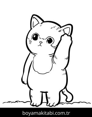 Yavru Kedi boyama sayfası,  coloring page, , Kitten Stands On Hind Legs And Puts One Paw In Its Ear