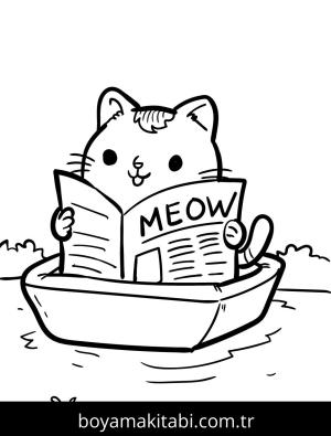Yavru Kedi boyama sayfası,  coloring page, , Kitten Read Newspaper In Litterbox