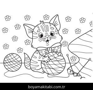 Yavru Kedi boyama sayfası,  coloring page, , Kitten Hugs A Ball Of Yarn