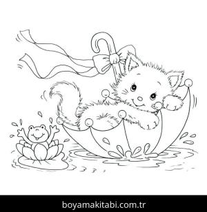 Yavru Kedi boyama sayfası,  coloring page, , Cute Kitten Lying In An Umbrella
