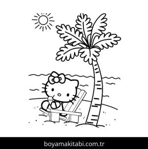 Yavru Kedi boyama sayfası,  coloring page, , Kitten Hello Kitty On The Beach