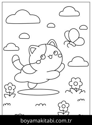 Yavru Kedi boyama sayfası,  coloring page, , Kitten And A Butterfly