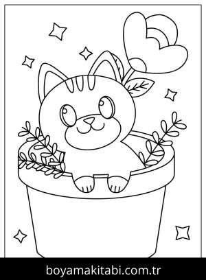 Yavru Kedi boyama sayfası,  coloring page, , Kitten In A Flower Pot