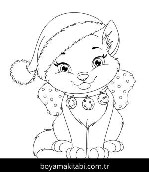 Yavru Kedi boyama sayfası,  coloring page, , Christmas Kitten