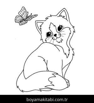 Yavru Kedi boyama sayfası,  coloring page, , Kitten And Butterfly