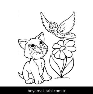 Yavru Kedi boyama sayfası,  coloring page, , Kitten Playing With A Bird