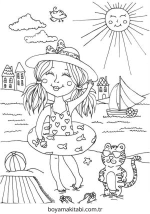Yaz Mevsimi boyama sayfası – eğlenceli etkinlik, el becerilerini geliştirir