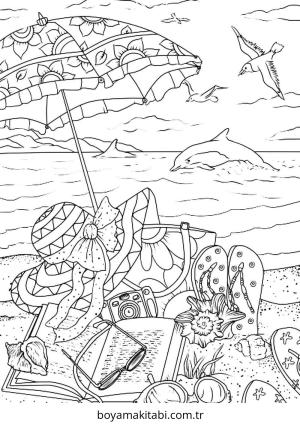 Yaz Mevsimi boyama sayfası – çizgi film temalı, basit çizim