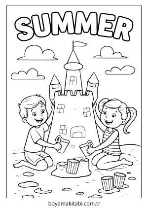 Yaz boyama sayfası – eğlenceli etkinlik, el becerilerini geliştirir