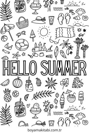 Yaz boyama sayfası – sevimli karakter, sanatsal çalışma