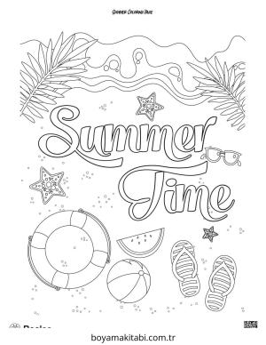 Yaz boyama sayfası – çizgi film temalı, basit çizim
