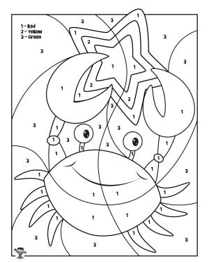 Yengeç boyama sayfası,  coloring page, Sayıya Göre Yıldız Rengi ile Yengeç, 