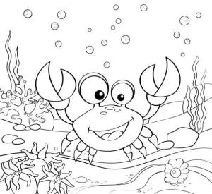 Yengeç boyama sayfası,  coloring page, Denizde Eğlenceli Yengeç, 