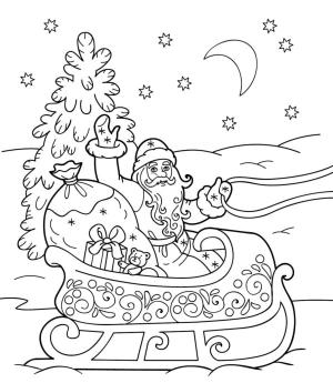 Yeni Yıl boyama sayfası,  coloring page, Noel Baba hediyeler taşıyor, 