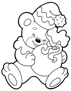 Yeni Yıl boyama sayfası,  coloring page, Bir çanta dolusu hediye ile ayı, 