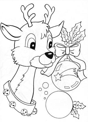 Yeni Yıl boyama sayfası,  coloring page, Noel oyuncakları ile geyik, 