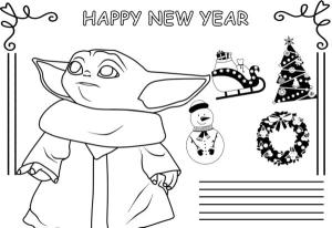 Yeni Yıl boyama sayfası,  coloring page, Bebek Yoda’yı harika bir tatil bekliyor, 