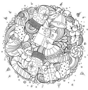 Yeni Yıl boyama sayfası,  coloring page, Hediye çelengi, 