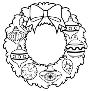 Yeni Yıl boyama sayfası,  coloring page, Noel oyuncakları ile iğne yapraklı çelenk, 