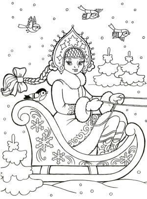 Yeni Yıl boyama sayfası,  coloring page, Snow Maiden tatile çıkıyor, 