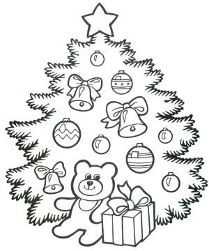 Yeni Yıl boyama sayfası,  coloring page, Noel ağacının altındaki hediye, 