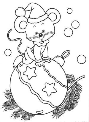 Yeni Yıl boyama sayfası,  coloring page, Şenlikli fare, 