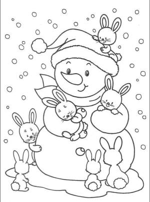 Yeni Yıl boyama sayfası,  coloring page, Tavşan ve kardan adam, 