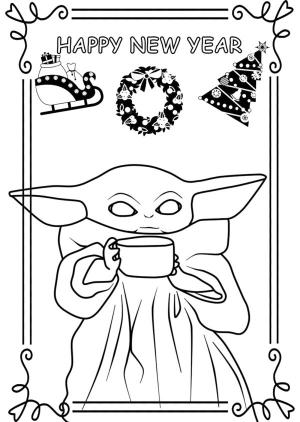 Yeni Yıl boyama sayfası,  coloring page, Bebek Yoda’nın yeni yıl yemeği, 