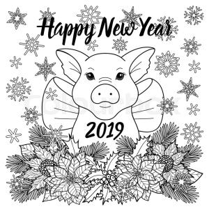 Yeni Yıl boyama sayfası,  coloring page, Year Of The Pig, 