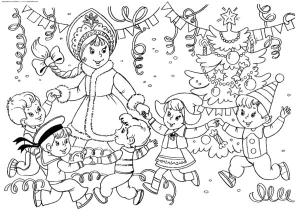 Yeni Yıl boyama sayfası,  coloring page, Eğlenceli dans, 