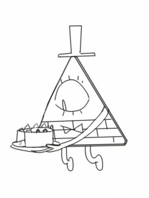 Yerçekimi Düşer boyama sayfası,  coloring page, Bill Cipher Doğum Günü Pastası Tutuyor, 