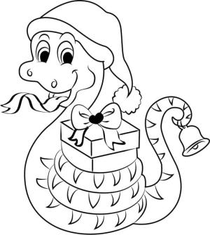 Yılan boyama sayfası,  coloring page, Hediye Kutusu ve Çan ile Noel Yılanı, 