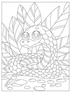 Yılan boyama sayfası,  coloring page, Yaprakları ile Yılan, 