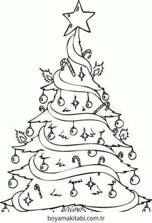 Yılbaşı Ağacı (Noel ağacı) boyama sayfası – çizgi film temalı, basit çizim