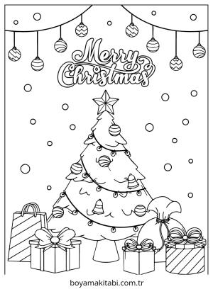 Yılbaşı Ağacı (Noel ağacı) boyama sayfası – sevimli karakter, sanatsal çalışma