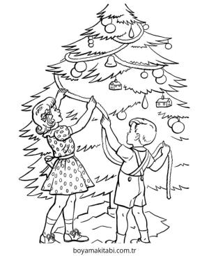 Yılbaşı Ağacı (Noel ağacı) boyama sayfası – eğlenceli etkinlik, el becerilerini geliştirir
