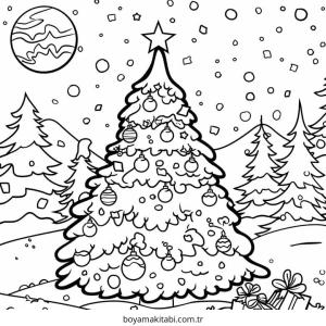 Yılbaşı Ağacı (Noel ağacı) boyama sayfası – basit çizim, kolay boyama