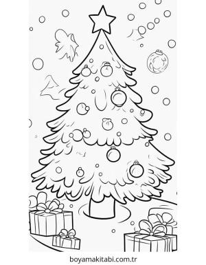 Yılbaşı Ağacı (Noel ağacı) boyama sayfası – el becerilerini geliştirir, boyama çalışması