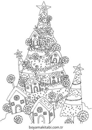 Yılbaşı Ağacı (Noel ağacı) boyama sayfası – çizgi film temalı, basit çizim